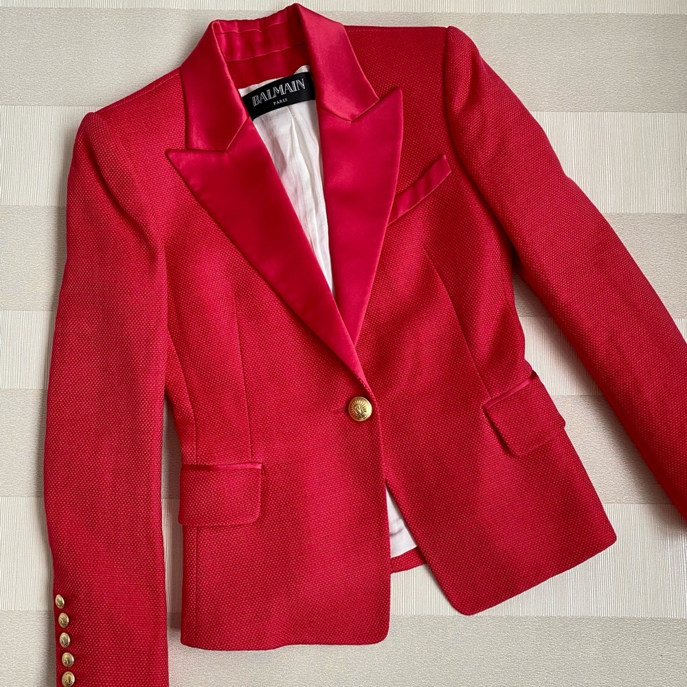 Balmain Pink Golden Buttons Single Breasted Red Jacket Blazer Sz.38